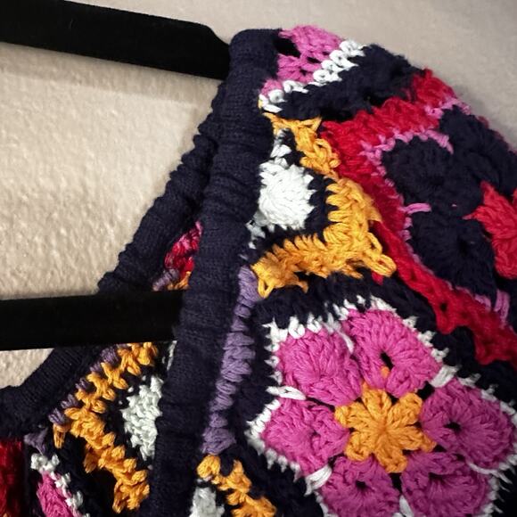 Farm Rio Women M Sweater Crochet Handmade puff sleeves Elastic shoulders wrists - Picture 4 of 10